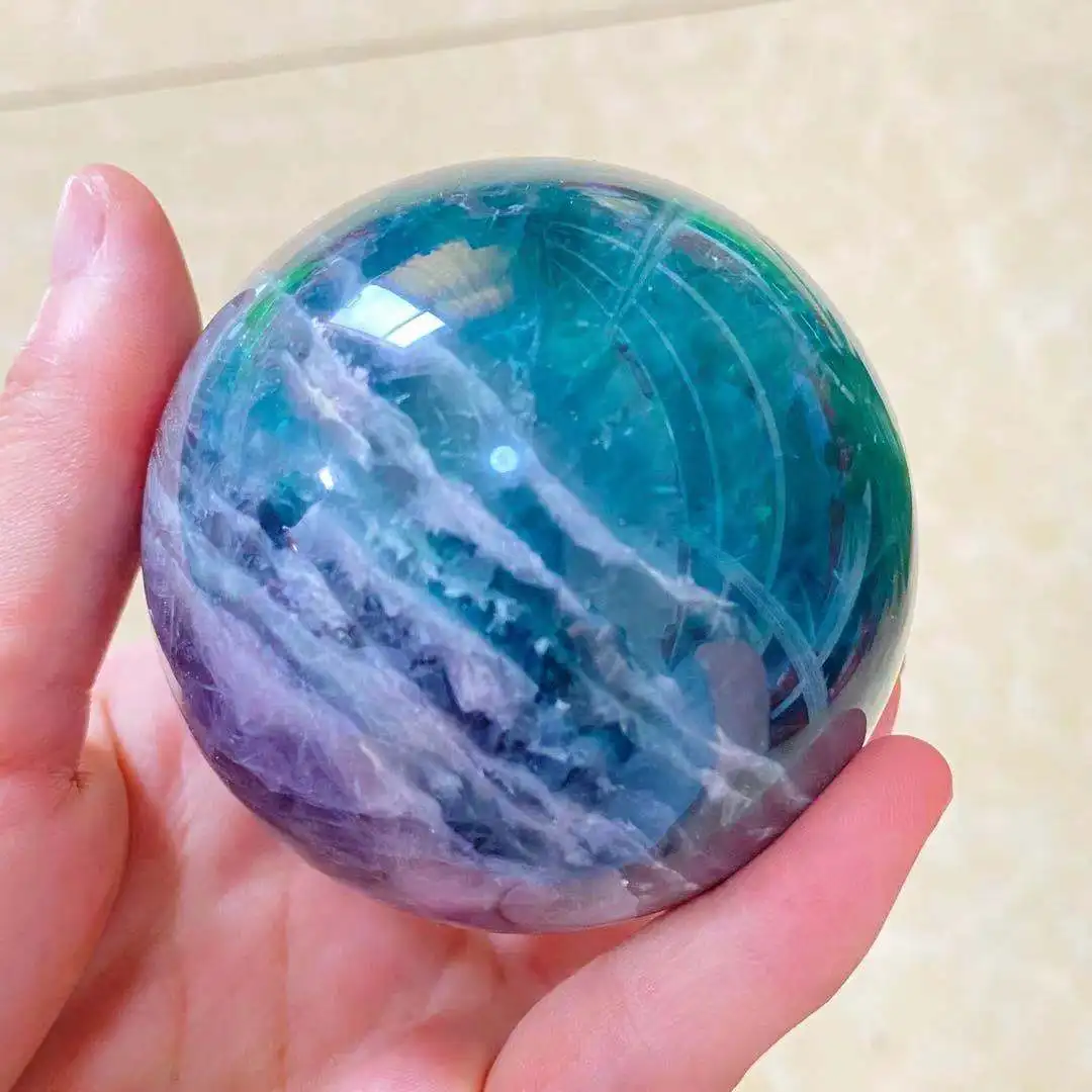 

Natural transparent green rainbow fluorite crystal sphere healing collection