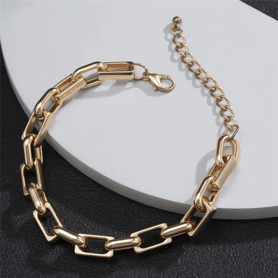 

IngeSight.Z Steampunk Street Rock Chunky Thick Bracelets Bangles Statement Charm Geometric Square Bracelet Wrist Chain Jewelry