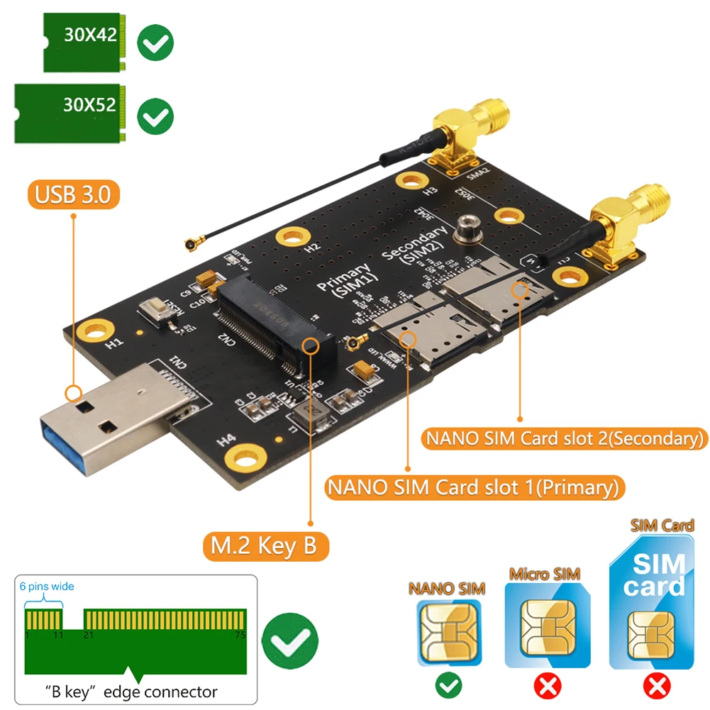 Обновление NGFF(M.2) к USB 3 0 адаптер с 2.G/ 5G двойная антенна двойной слот для карт NANO SIM