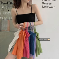 pearl diary female rib knitted camisole stretchable knit crop cami top ribbed short top going out spaghetti strap rib croppd top
