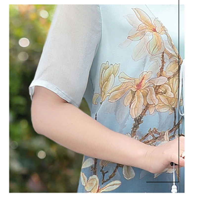 

Women's Summer Dress Temperament Round Neck Print Vestidos Loose Short Sleeve Thin Mujer Dress Comfortable L113