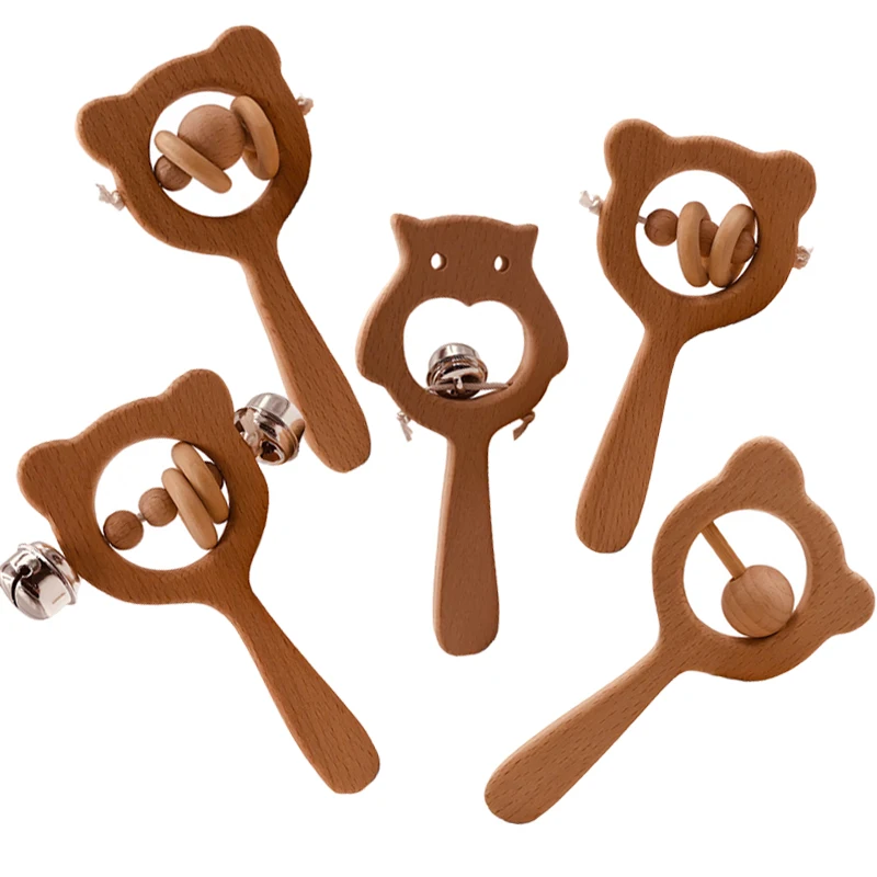 Деревянная погремушка сделай сам из бука с бусинами деревянное кольцо для