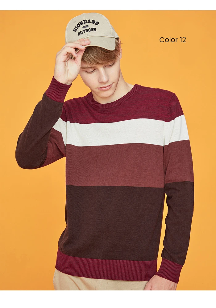 Giordano мужские свитера контрастный Crewneck трикотажный пуловер Хлопок легкий стретехи Blusa De Frio Masculino 31059802