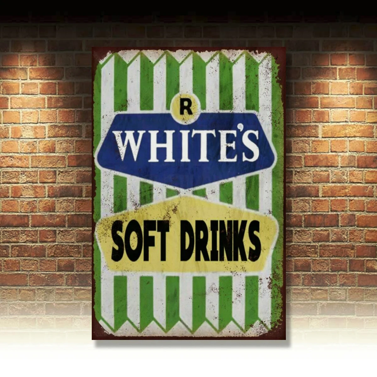 

R White's Soft Drinks. New Sign Listings. Retro Custom aged metal Sign-8x12