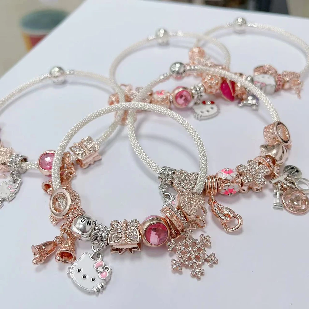 Женский браслет из бисера с большими отверстиями розовое золото сувенир для пары