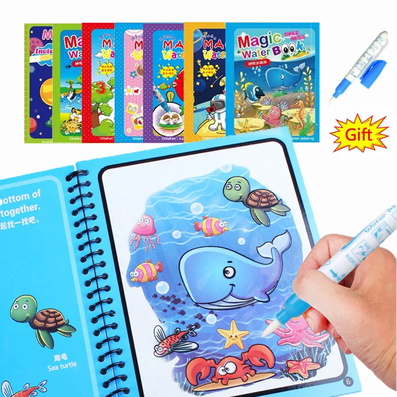 

10 видов игрушек Монтессори, многоразовая раскраска, волшебная книга для рисования водой, сенсорные Игрушки для раннего развития для детей, ...