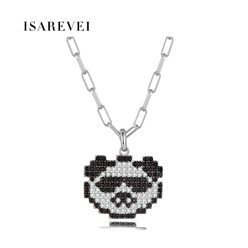 

925 Sterling Silver Panda Necklace Light Luxury Original Pendant Pixel Charm Zircon Fine Jewelry For Women