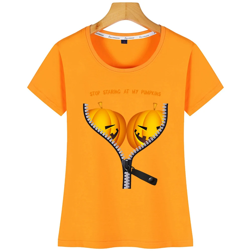 Топы футболки женские костюмы на Хэллоуин тыква забавные сексуальные Харадзюку