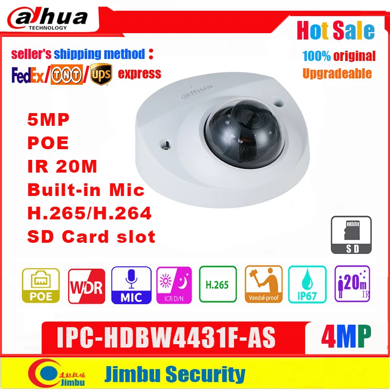 

Dahua 4MP IP Camera POE Mini Dome IPC-HDBW4431F-AS IR 20m IP67 IK10 Built-in Mic Face Detection CCTV Network Video Surveillance