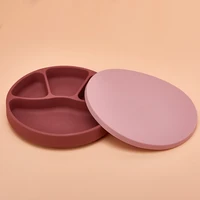 solid divided silicone plate with lid portable kids suction dinner plate cute feeding training tableware baby food bowl