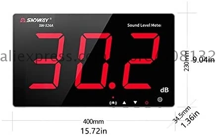 SW-526A Digital Sound Level Meter 30-130db 18in Large Screen LCD Display Wall Hanging Decibel Noise Monitoring Tester with Alarm |