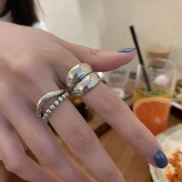 ventfille 925 sterling silver new thick simple wave light shaped solid double layer rings trendy couple ring female gift