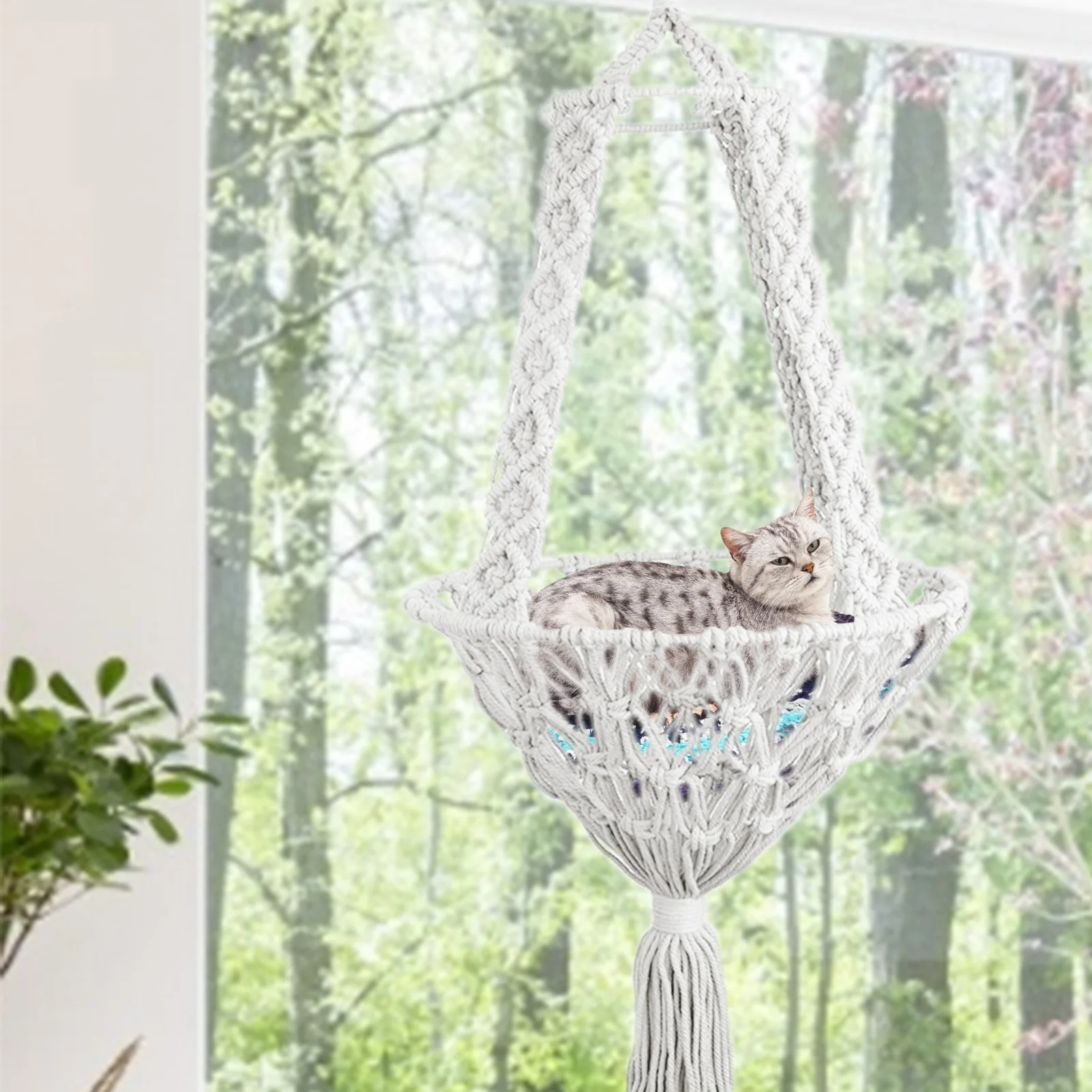 

Cat Hanging Hammock Woven Bed Fringe Swing Sleeping Wall Decoration Bohemian Home Tapestry Kennel Pet House Macrame Toy Nest New
