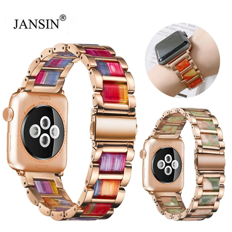 

Resin Bracelet Strap For Apple Watch Band 44mm 40mm Luxury Correa Watchband For Apple Watch 41mm 45mm 38mm 42mm 7 SE 6 5 4 3 2
