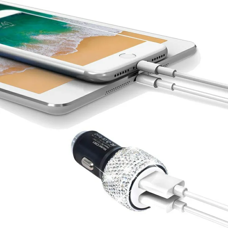 Двойное автомобильное зарядное устройство USB Bling ручной работы Стразы