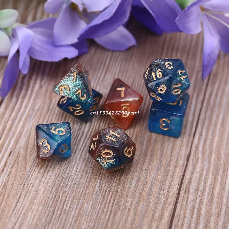 7 шт. D20 акриловые полигедрические игральные кости блестящие двухцветные