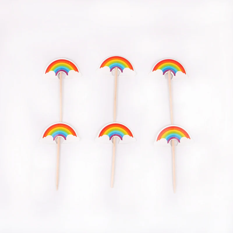 24 шт Красочный радужный узор для капкейка-моноблок палочки с бамбуковым на день