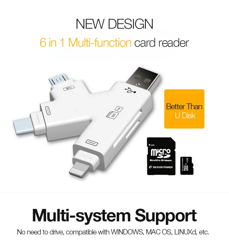 Утхай C80 быстрозаряжаемый Micro SD/TF OTG кард-ридер Multi чтения карт памяти мини-адаптер для iPhone 6/7/8 11 XR Plus iPod iPad OTG Картридеры