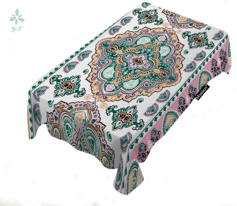 

Indian Bohemian Pattern Tablecloth Vintage Floral Paisley Print Ethnic Mandala Ornament Rectangle Picnic Bbq Table Cover