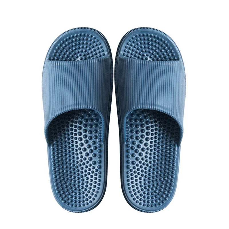 Navy blue Мужские домашние тапочки; мужская повседневная Уличная домашняя обувь; мужские однотонные тапочки на низком каблуке; сезон осень; мужские домашние Нескользящие Тапочки для ванной - Цвет: Navy blue