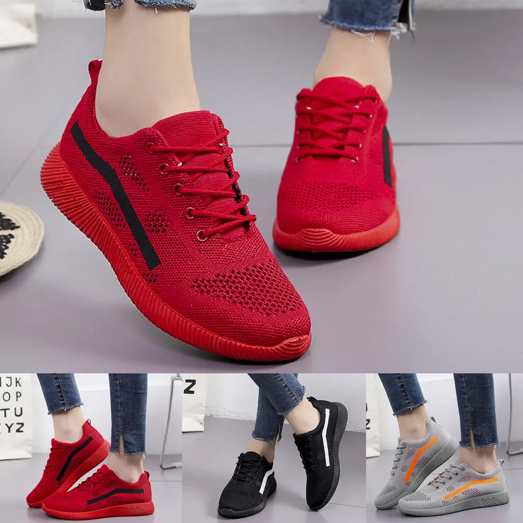 

Shoes Woman Breathable Mesh Surface Low-heeled Round Toe Motion Solid Simple Large Size Fashionable Shoes Woman Casual