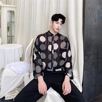 mens long sleeve shirt spring and summer new wave point gentleman mature stand collar leisure loose seven point sleeve shirt
