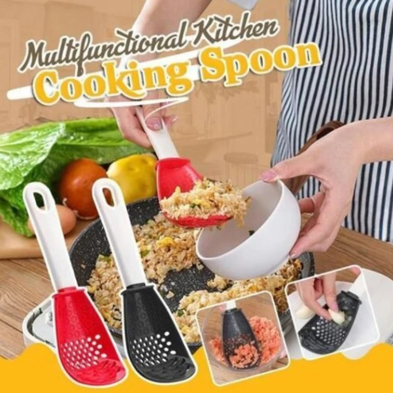 

Multifunctional Cooking Spoon Kitchen Tool Skimmer Colander Strainer Grater Masher Non-toxic Heat-resistant Draining Beating