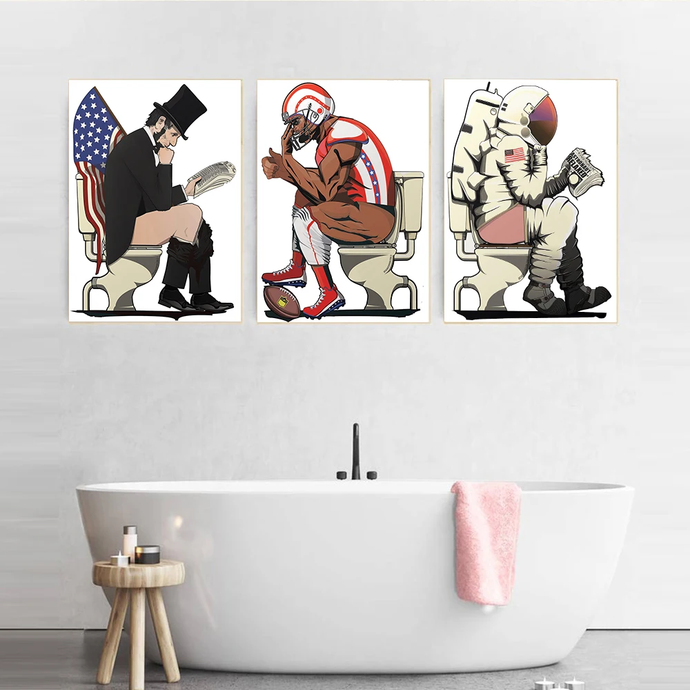 

Famous Figure On The Toilet Funny Posters Humor Art Print Abstract Canvas Painting Bathroom Wall Picture Living Room Home Decor