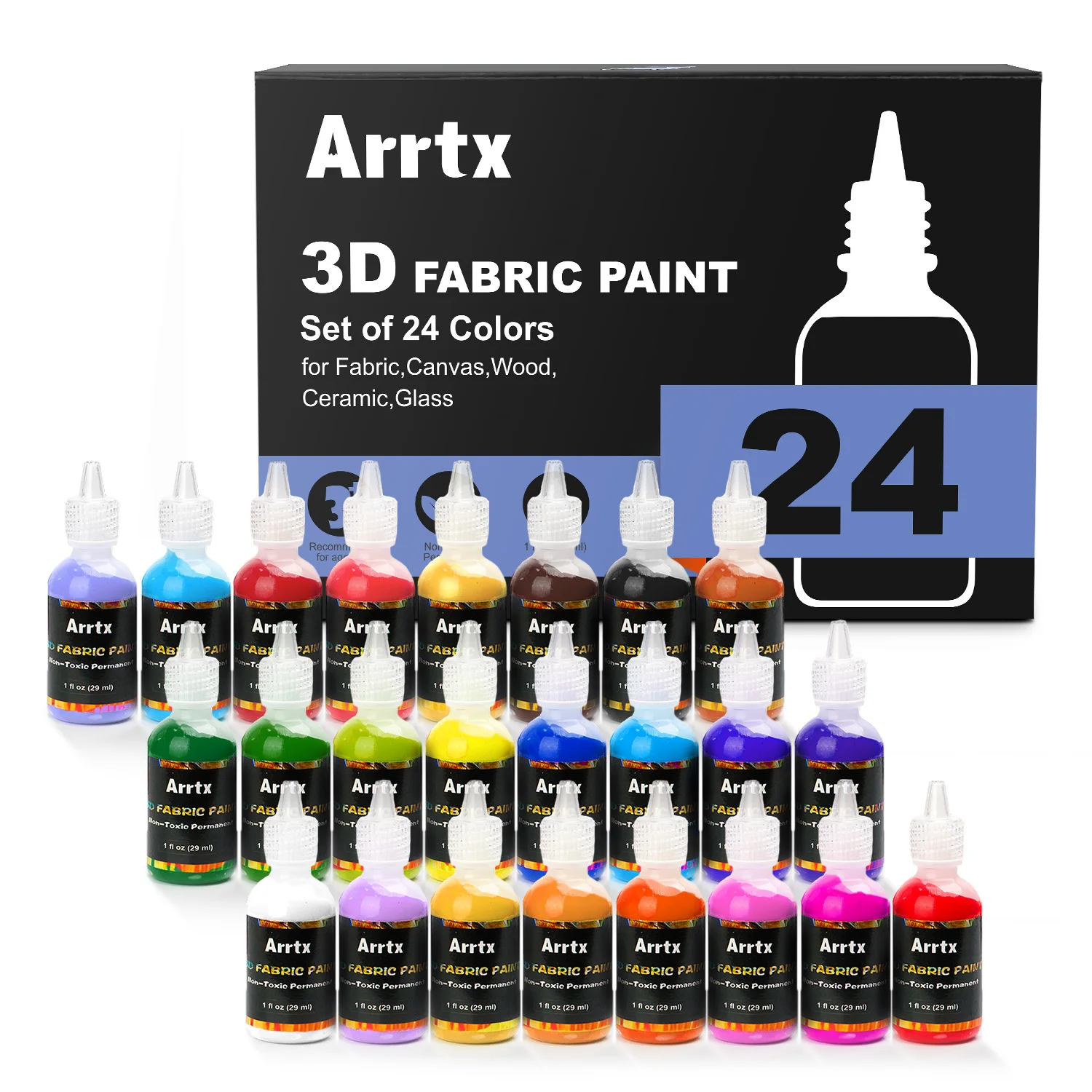 Arrtx 24 разных цветов 3D краски ткани для ткани/холст/дерево/керамика/стекло тонкий точечный наконечник для точного применения нетоксичный