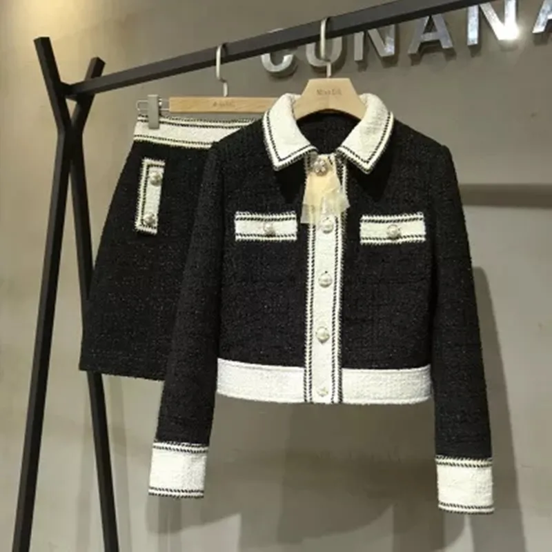 Женский твидовый костюм с бантом дизайнерский подиумный комплект из двух