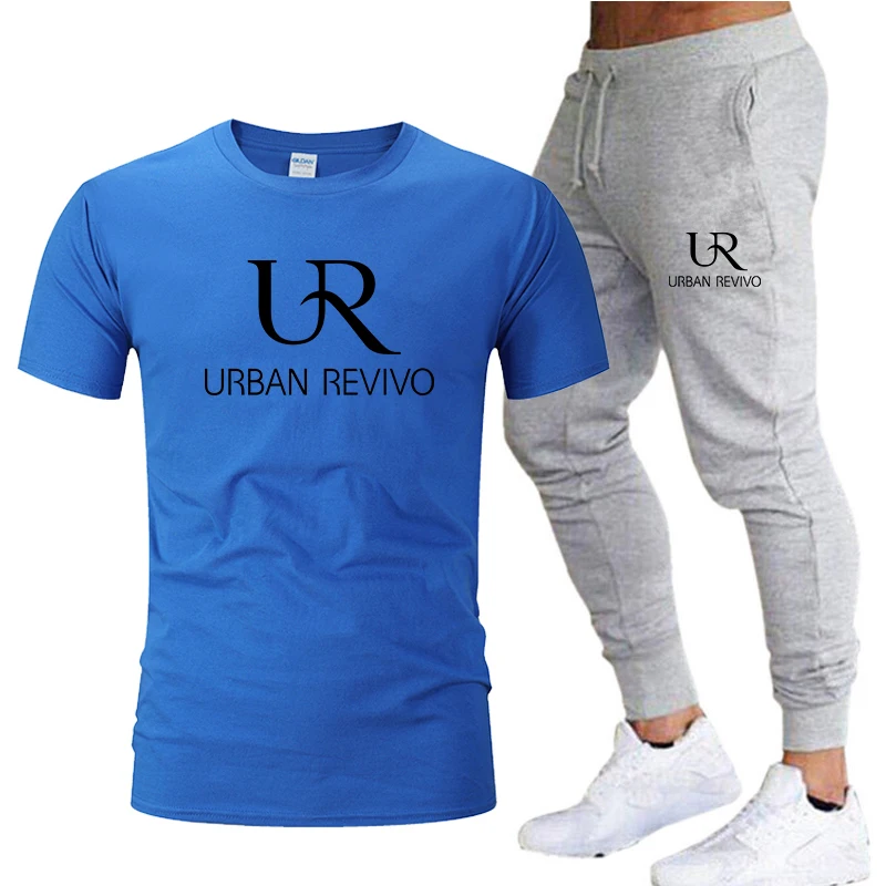

2021 summer new men's casual sports suit youth spirit handsome print short-sleeved t-shirt trousers suit