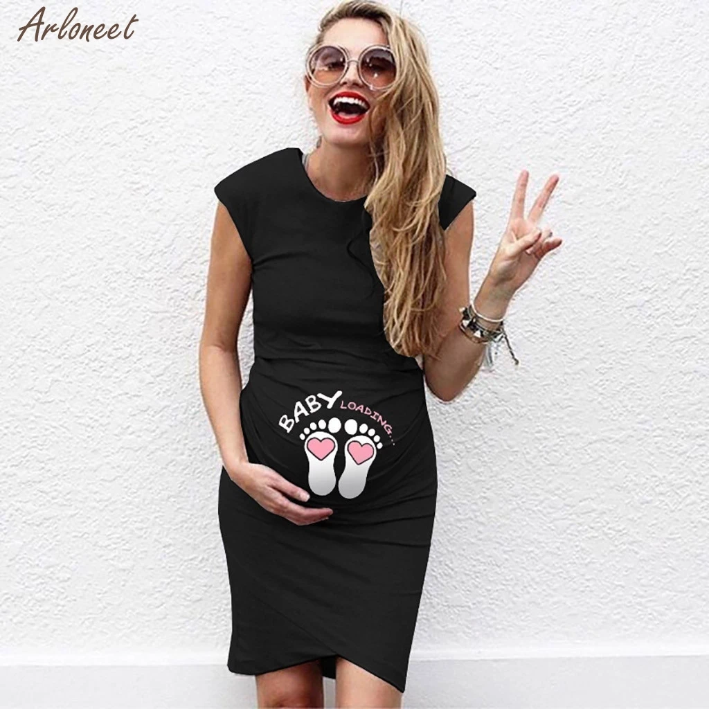 

Women sleeveless Pregnancy Maternity Dress Cartoon Print Dress Nusring Pregnat Comfortable Midi Dresse New Fashion Summer Skirt