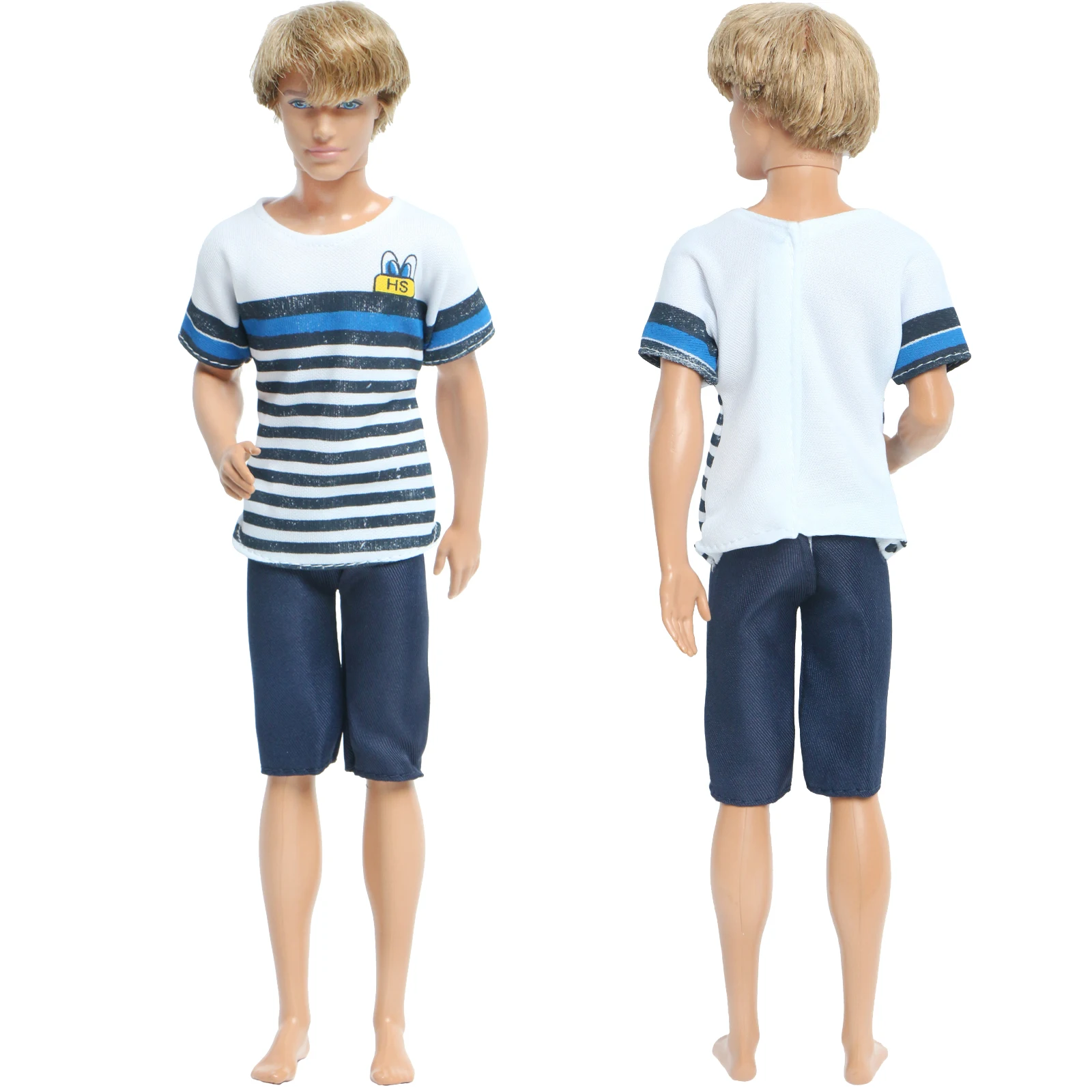 Мужская футболка в полоску ручной работы синие короткие штаны джинсы