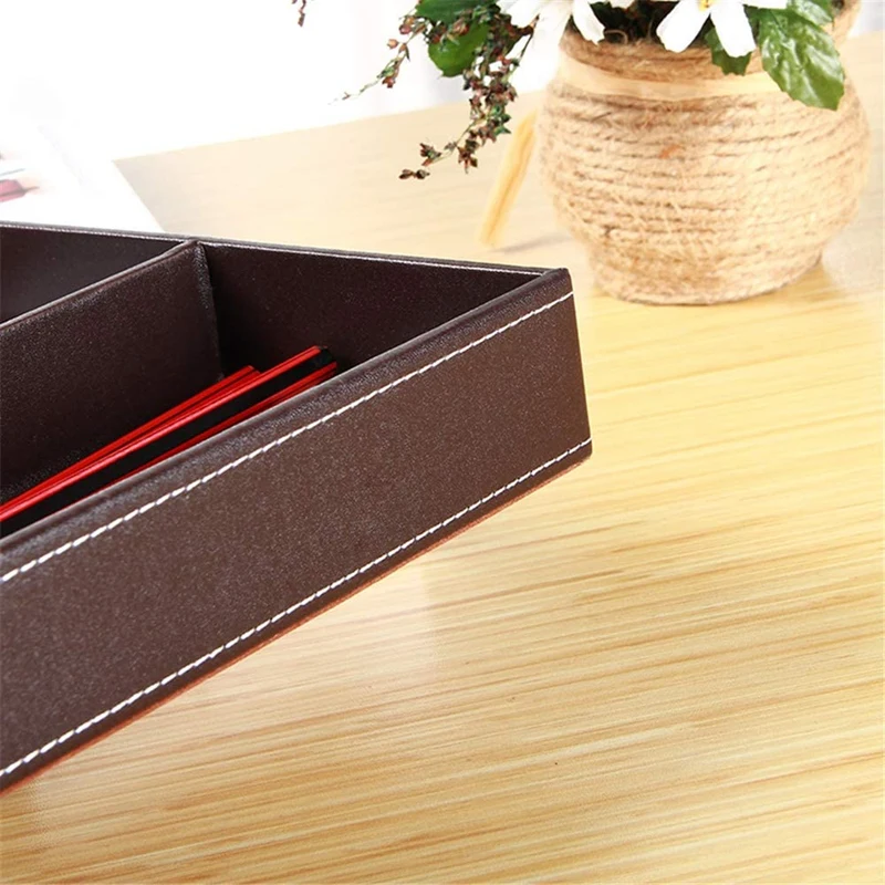 

Leather 4 Grid Desktop Stationery Case , Drawer Organizer, Desk Supplies Storage Box,Bedside Table Tray,Suitable
