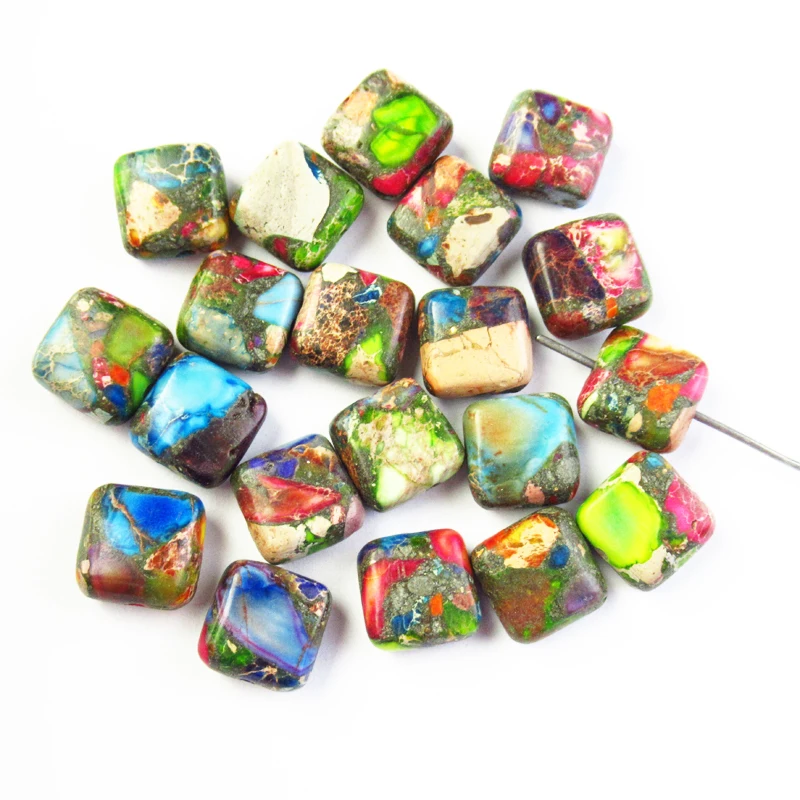 

19pcs 10x10x5mm Rainbow Sea Sediment Jaspers & Pyrite Square Pendant Loose Bead G37883 For Jewelry Making DIY