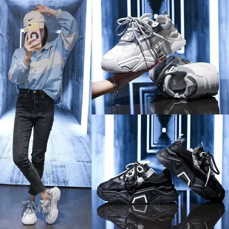 

2020 new ladies autumn black thick sole fashion student sports casual shoes fashion trend increased wild shoes sneakers women