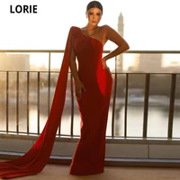 lorie red long mermaid prom dresses 2022 sleeveless one shoulder evening dress with cape stretchy matte satin formal party gowns