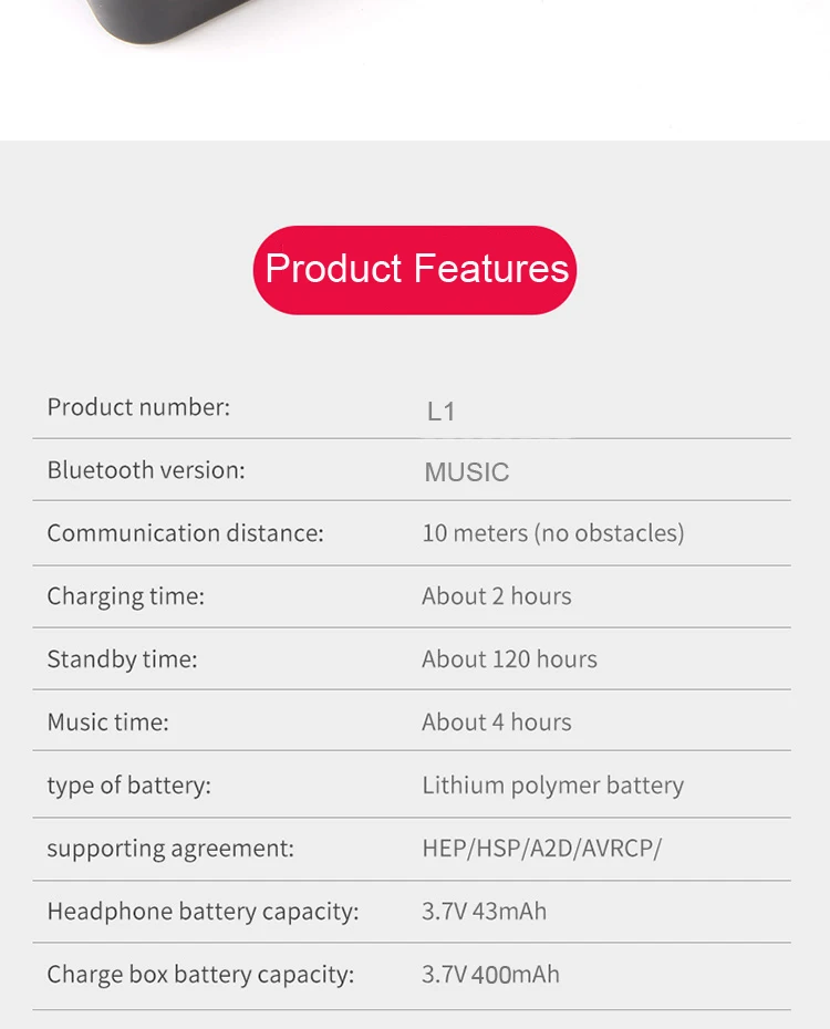 Orunjo L1 Bluetooth-гарнитура V5.0 TWS Беспроводные наушники Стереозвук Водонепроницаемые наушники Встроенный микрофон с зарядным устройством