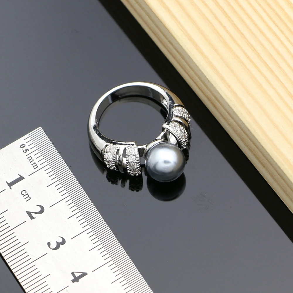 Черные жемчужины серебряные 925 ювелирные наборы для женщин свадебные серьги на каплях с жемчужным ожерельем, комплекты с кольцом, браслетом с кубическим цирконием.