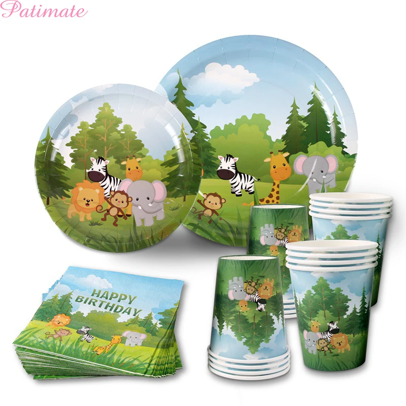 

PATIMATE Jungle Animal Party Disposable Tableware Set Jungle Theme Birthday Party Decorations Kids Safari Zoo Party Supplies