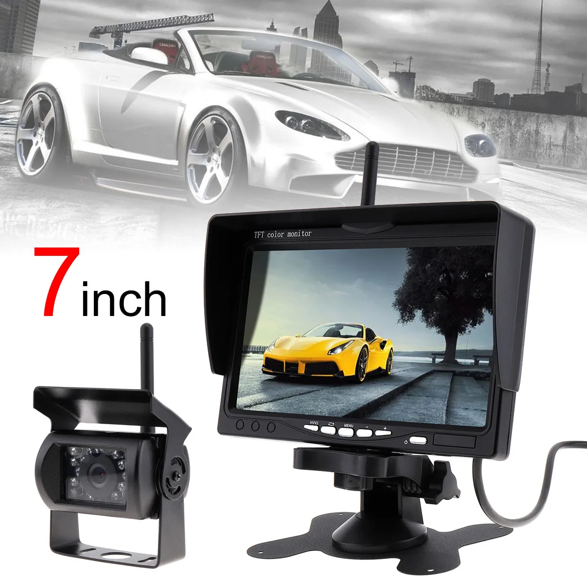 7 дюймов TFT ЖК дисплей Беспроводной автомобильный монитор заднего вида