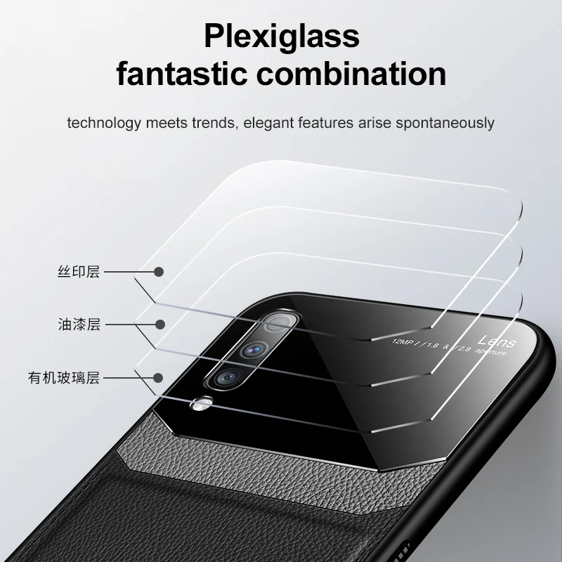 Кожаный чехол KEYSION для Samsung Galaxy A50 A50S A30S A70 A7 2018 зеркальная стеклянная задняя крышка