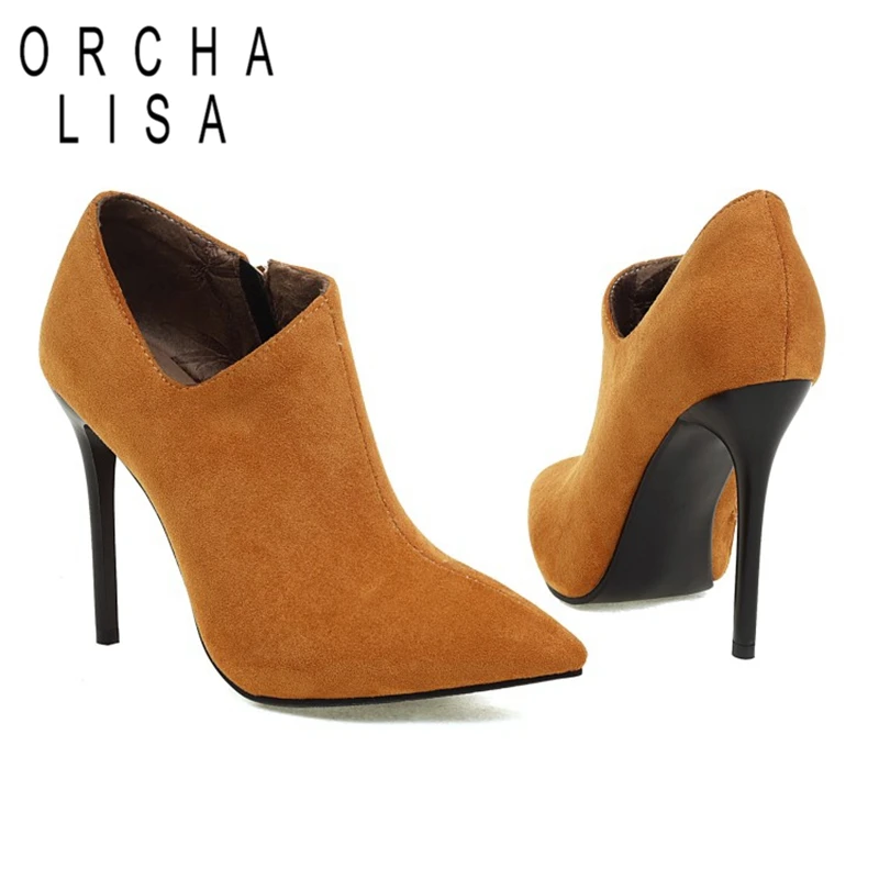 

Женская замшевая обувь на молнии, с острым носком, на тонком высоком каблуке