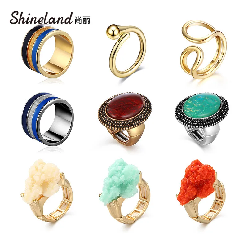 Shineland новое модное винтажное металлическое многоцветное кольцо с кастетом из
