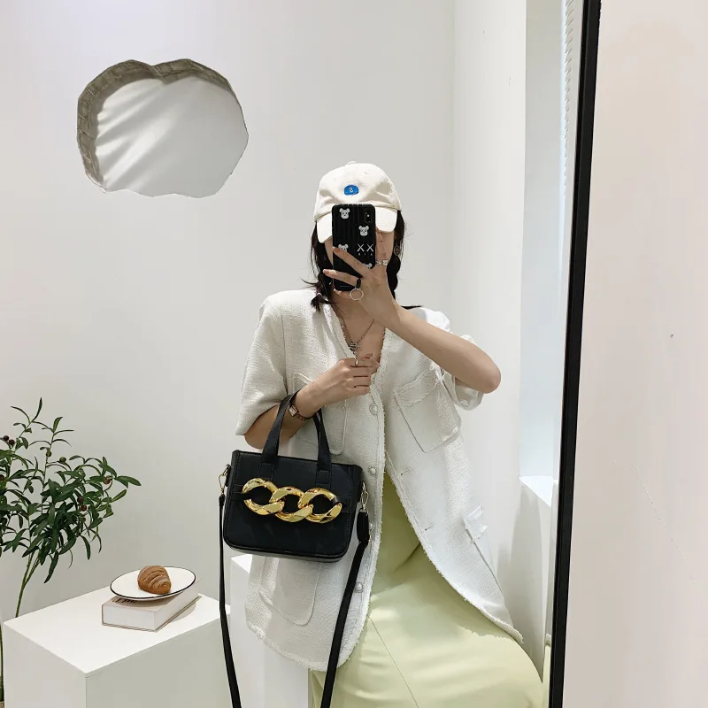 

Thick Chain Square Tote Bag 2021 Summer New PU Leather Women's Designer Handbag Two In One Shoulder Messenger Bag Purses Totes