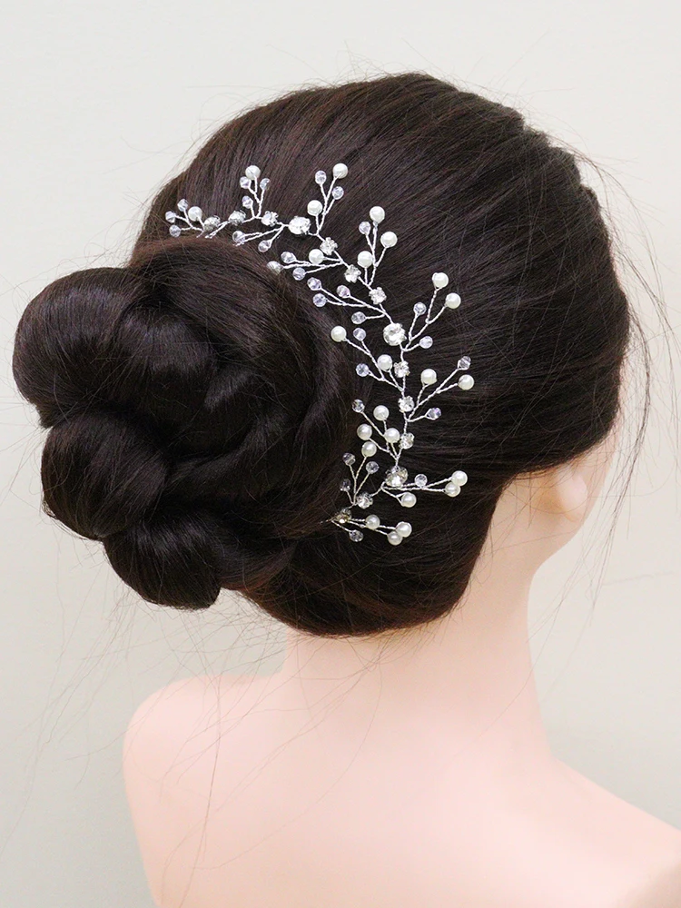 Silver Rhinestone Wedding Headband Flower Head Jewelry Bride Headdress Women Hair Accessories Beads Handmade Bridal Vine | Свадьбы и