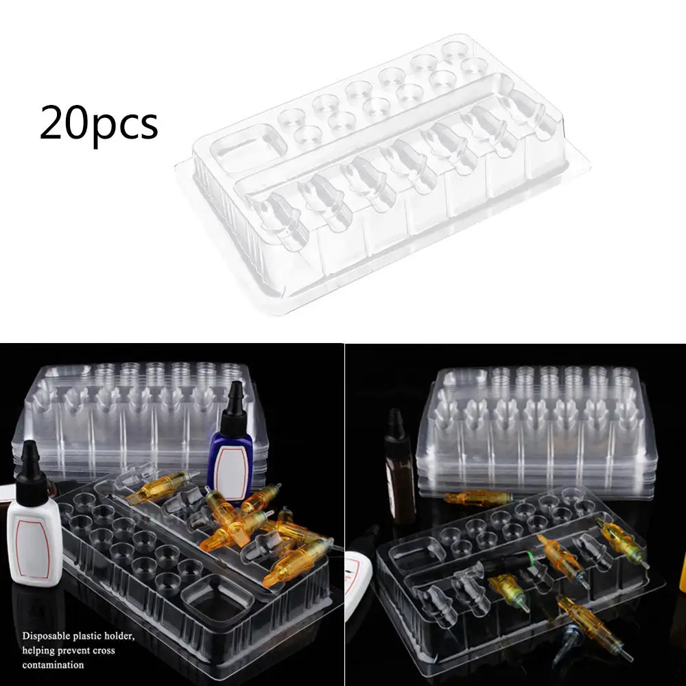 

20Pcs Disposable Plastic Tattooed Disposable Color Holder Tattoo Cartridge Needle Holder Stand Tray Tattoo Kits