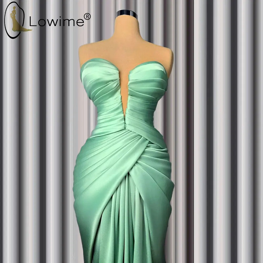 

2020 Mint Green Mermaid Evening Dresses Sweetheart Neck Ruched Saudi Arabia Dubai Prom Party Gowns Robe De Soiree