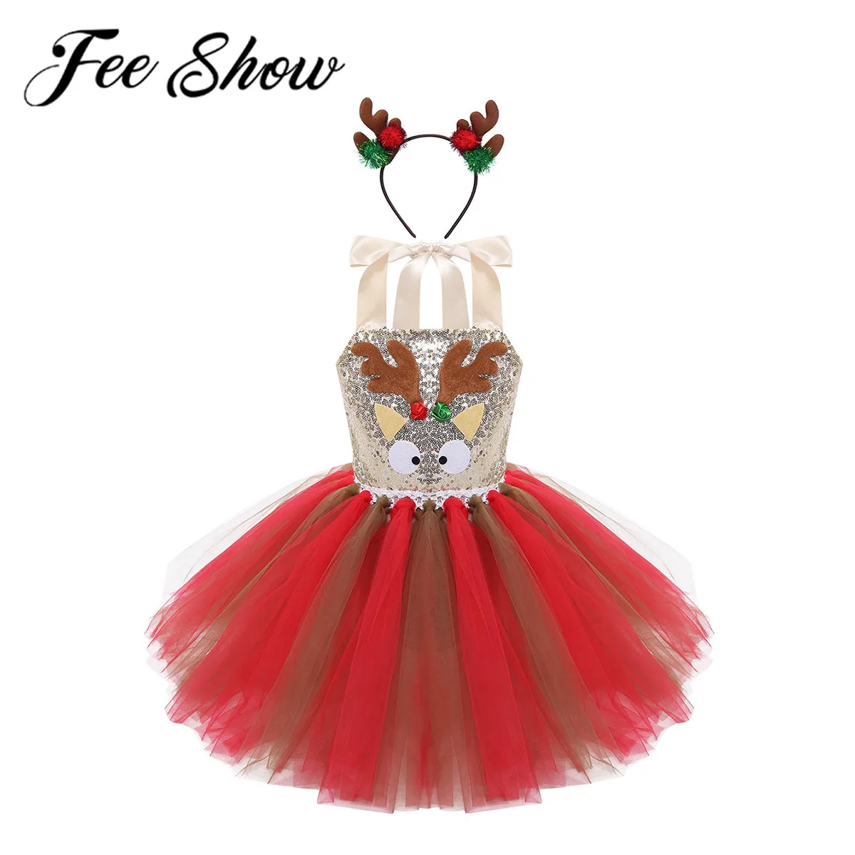 Детская Рождественская одежда блестящая юбка пачка с аппликацией лося из
