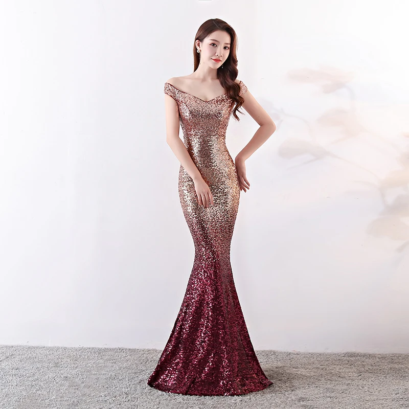 

Off The Shoulder Evening Dress Party Dresses Gowns Sequin Formal Evening Gown Vestidos De Noche Largos Talla Grande Abendkleid